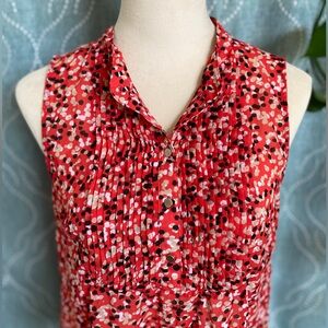 Banana Republic Sleeveless Red Polka Dot Button Up